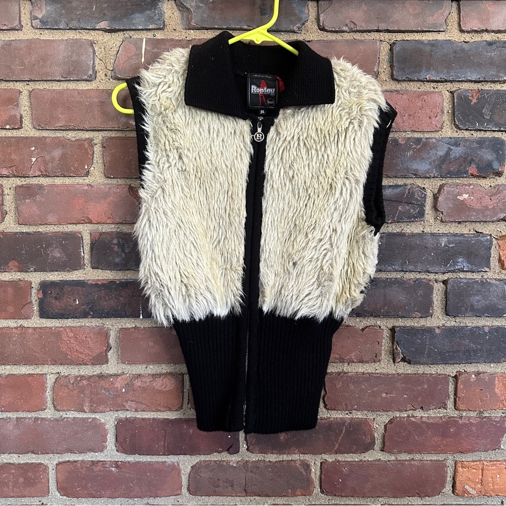 REPLAY y2k zip ribbed faux fur vest -medium -slim fit
